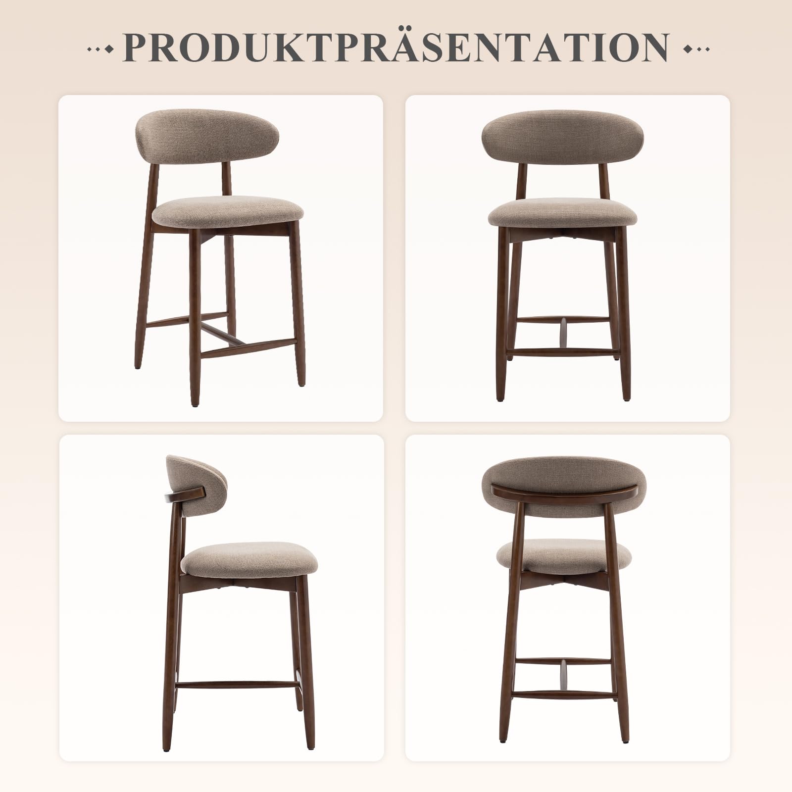 COLAMY Barhocker 2er Set, Bar Hocker mit Lehne, Küchenstühle mit Rückenlehne, Barstuhle mit Holzbeinen für Küche, Bar, Esszimmer, Büro, Kamel
