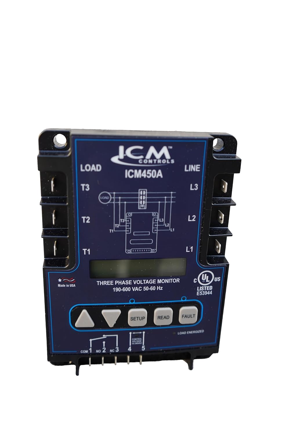ICM450A 3-Phase Programmable Line Voltage Monitor w/Backlit Digital Display; 25-Fault Memory; English and Spanish