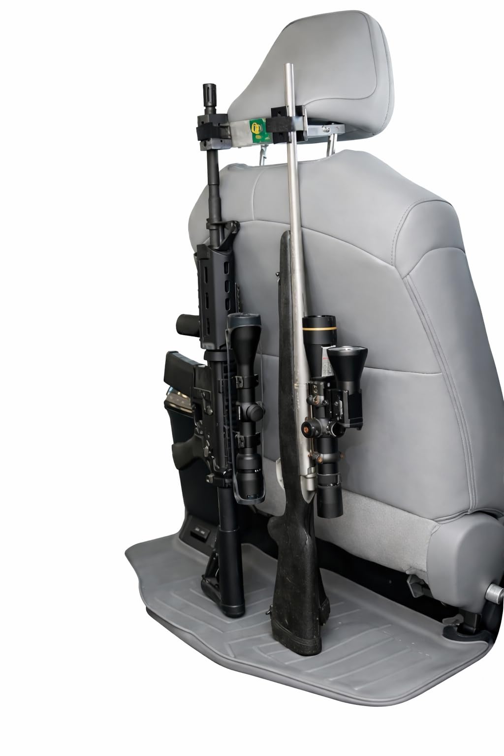 El soporte para armas se fija a tu reposacabezas, sostiene 2 rifles o escopetas de forma segura, para camiones y coches