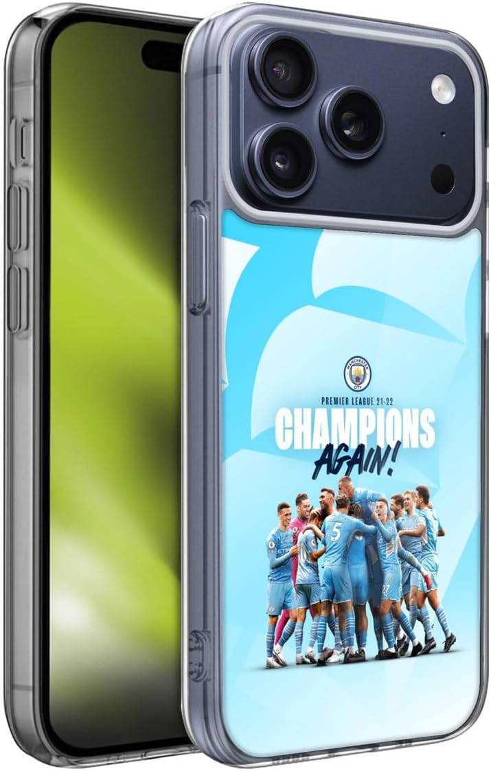 Head Case Designs Officially Licensed Manchester City Man City FC Team Poster 2021/22 Premier League Champions Gel Case [Military Grade Protection] Compatible with Apple iPhone 17 Pro
