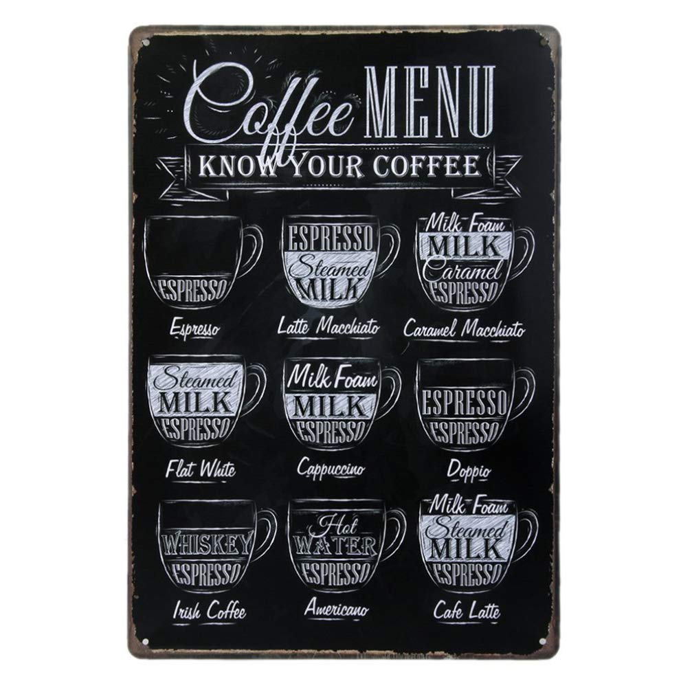 Buy Generic Coffee Menu Know Your Coffee Tin Sign Wall Retro Metal Bar Pub Kinds of Coffee List