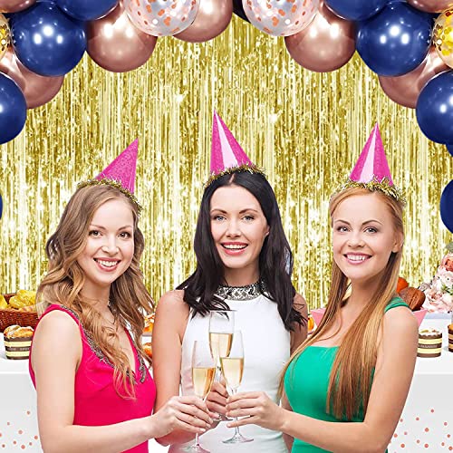 Image of TONIFUL 2Pcs Gold Metallic Tinsel Foil Fringe Curtains,Gold Photo Booth Backdrop Streamer Curtain Photo Booth Props for Bachelorette Party,Birthday,Graduation,Christmas Decor(6.6ft x 9.9ft)