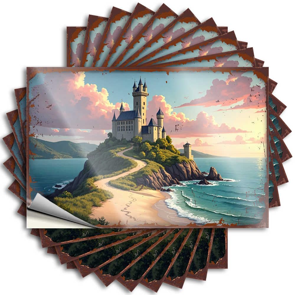 Castle By The Sea: A Fantasy Landscape At Sunset Rustic Fun - Stickers Bumper Waterproof Decal(6X9CM)