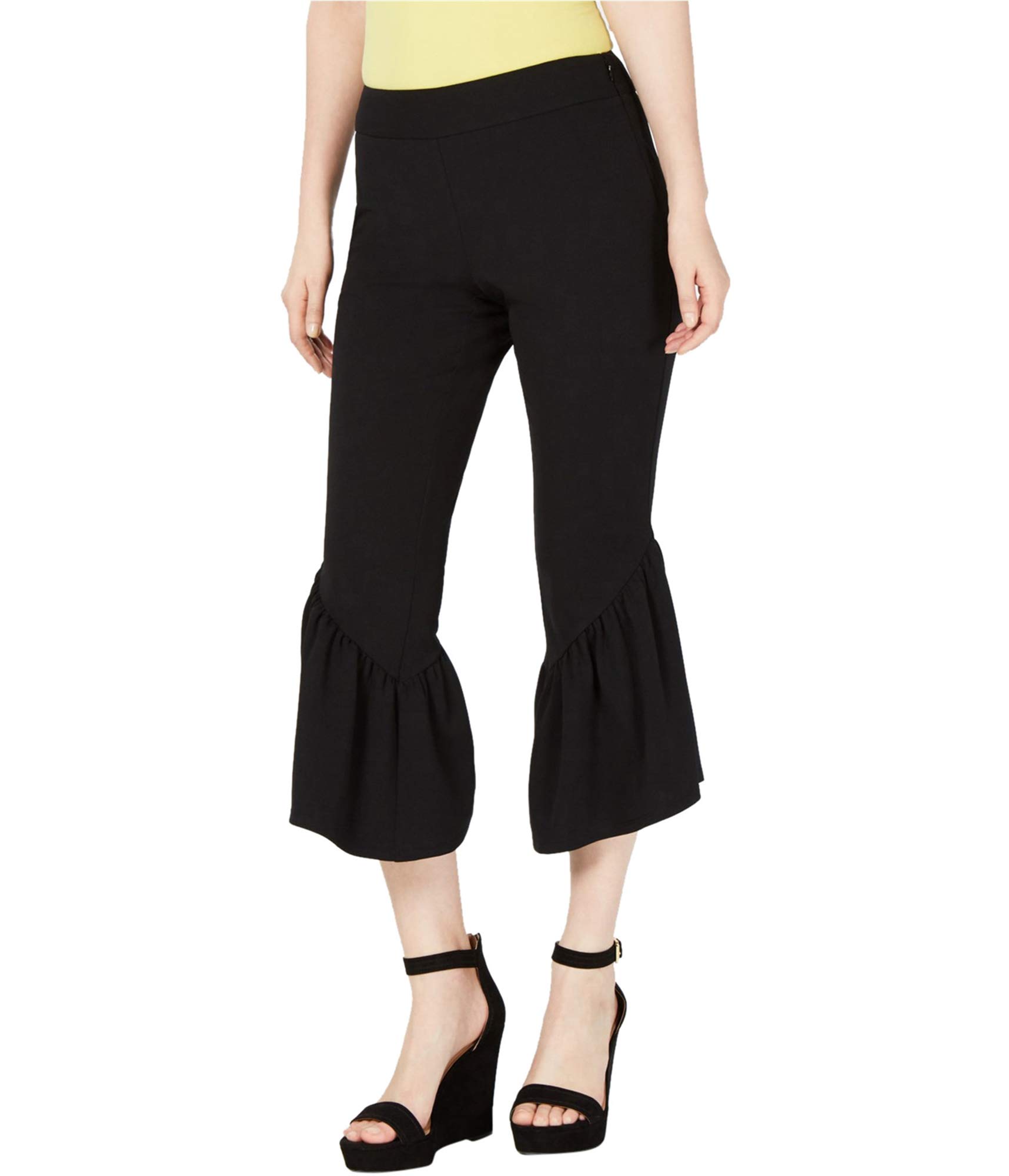I-N-C Womens Ruffle-Hem Casual Cropped Pants Black 0