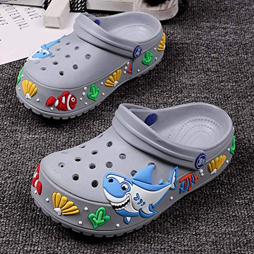 Kids Girls Boys Garden Clogs Water Shoes Cartoon Comfort Summer Funny Shark Aquarium Animal Designed Charm Lightweight Pool Beach Slip On Sandals Shower Slides Non-Slip Walking Slippers Grey 31 #TOP2