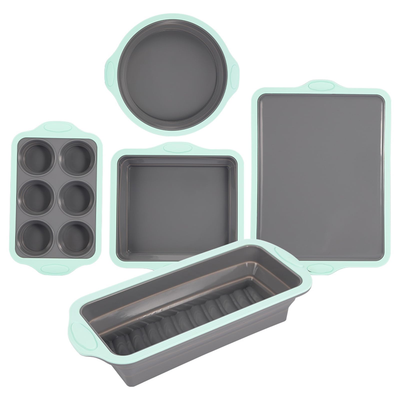 Juego de 5 moldes plegables de silicona antiadherentes, juego de moldes de silicona antiadherentes, moldes plegables de silicona para hornear, molde plegable para magdalenas (A)