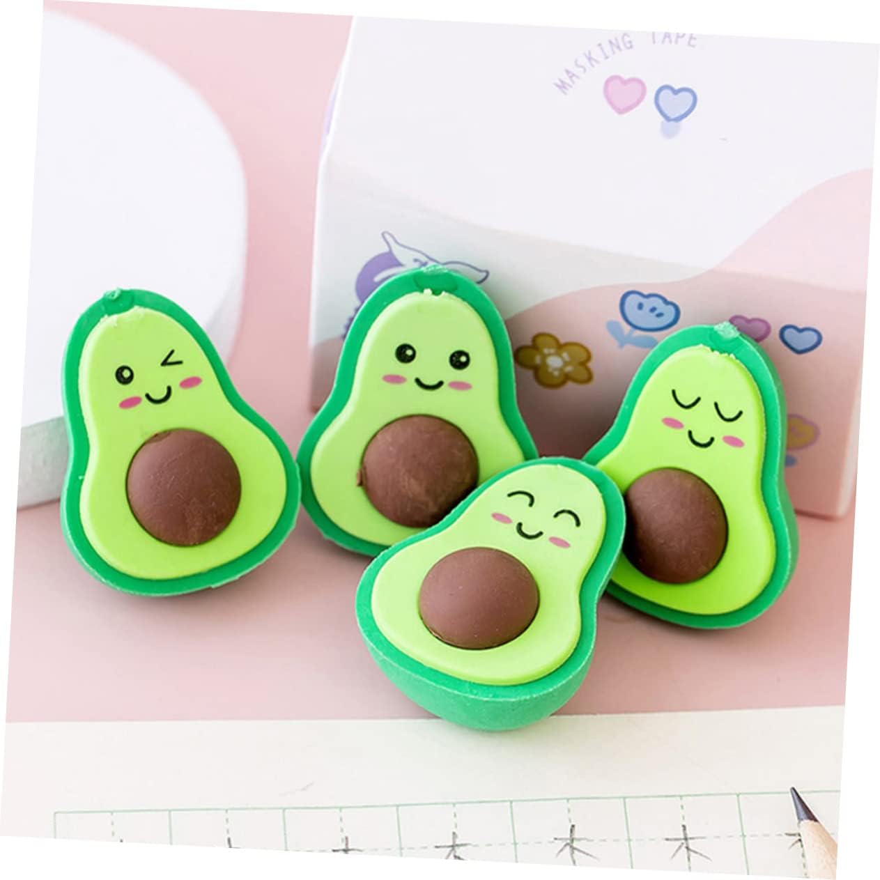 YARNOW 36pcs Avocado Eraser Tiny Erasers Avocado Mini Rubbers Cute Cartoon Leavers Students School Students Stationery Painting Rubber Green