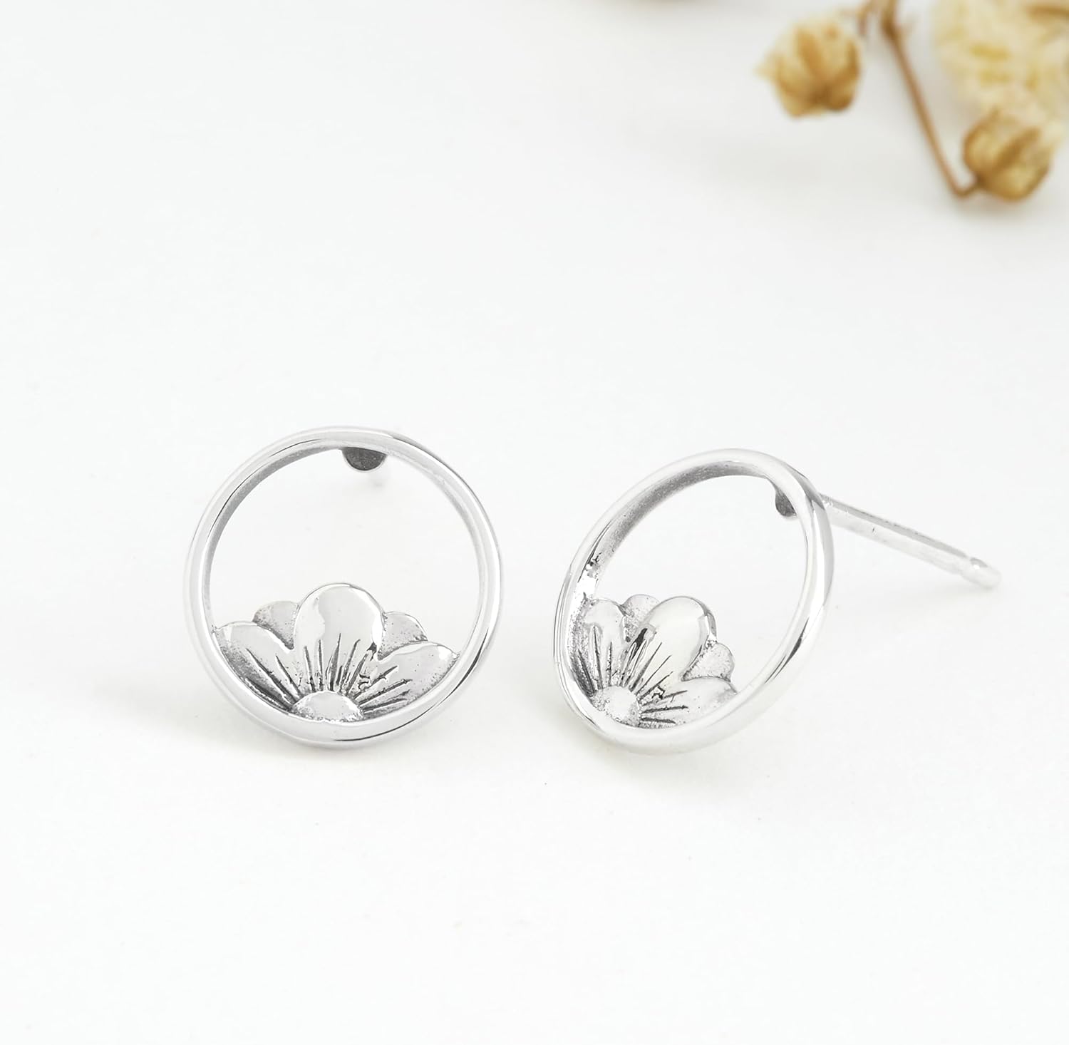 Boma Jewelry Sterling Silver Open Circle Flower Stud Earrings - Image 3