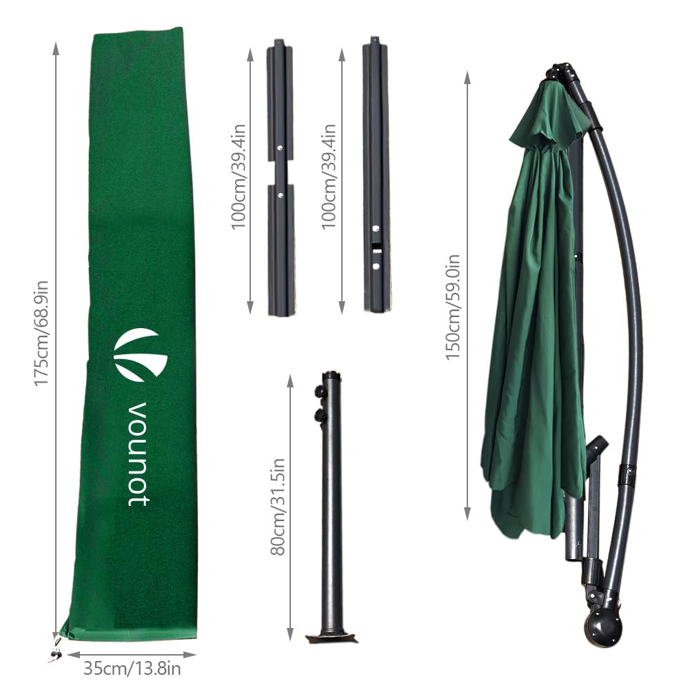VOUNOT® 300 cm Parasol Excentrico, Sombrilla de Jardín con Manivela y Funda Protectora, Protección UV, Verde Oscuro