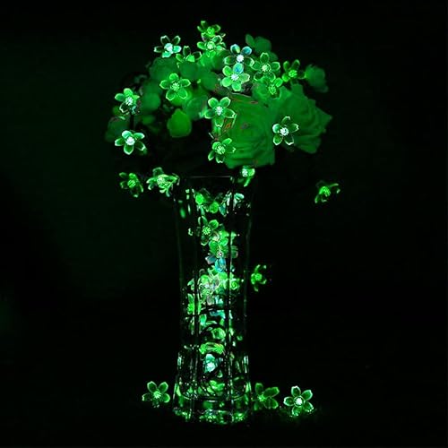 Miniatura 6 de ITICdecor - Tira de luces solares de flores verdes, impermeables, 50 luces LED, decoración de jardín, patio, valla de patio y primavera (verde)