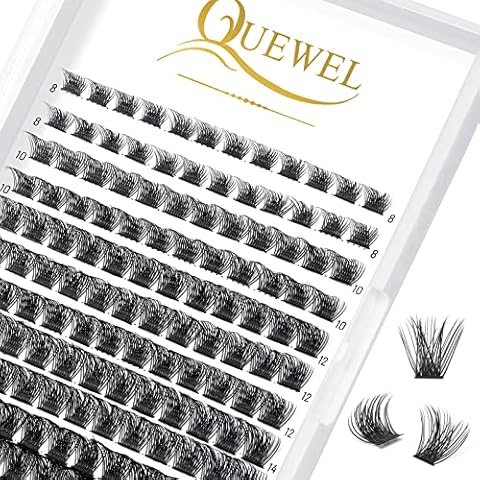 Wimpern Einzeln QUEWEL Einzelne Wimpern Cluster Lashes Mega D Curl MIX8-16 Wimpern 144Stck Segmente Breit Fundament Individuelle Wimpern Cover