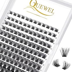 QUEWEL Cluster Lashes 144 Pcs Wide Stem Individual Lashes C/D Curl 8-16mm Length DIY Eyelash Extension False Eyelashes Natural&Mega Styles Soft for Personal Makeup Use at Home Mega-D-MIX-144 Pcs