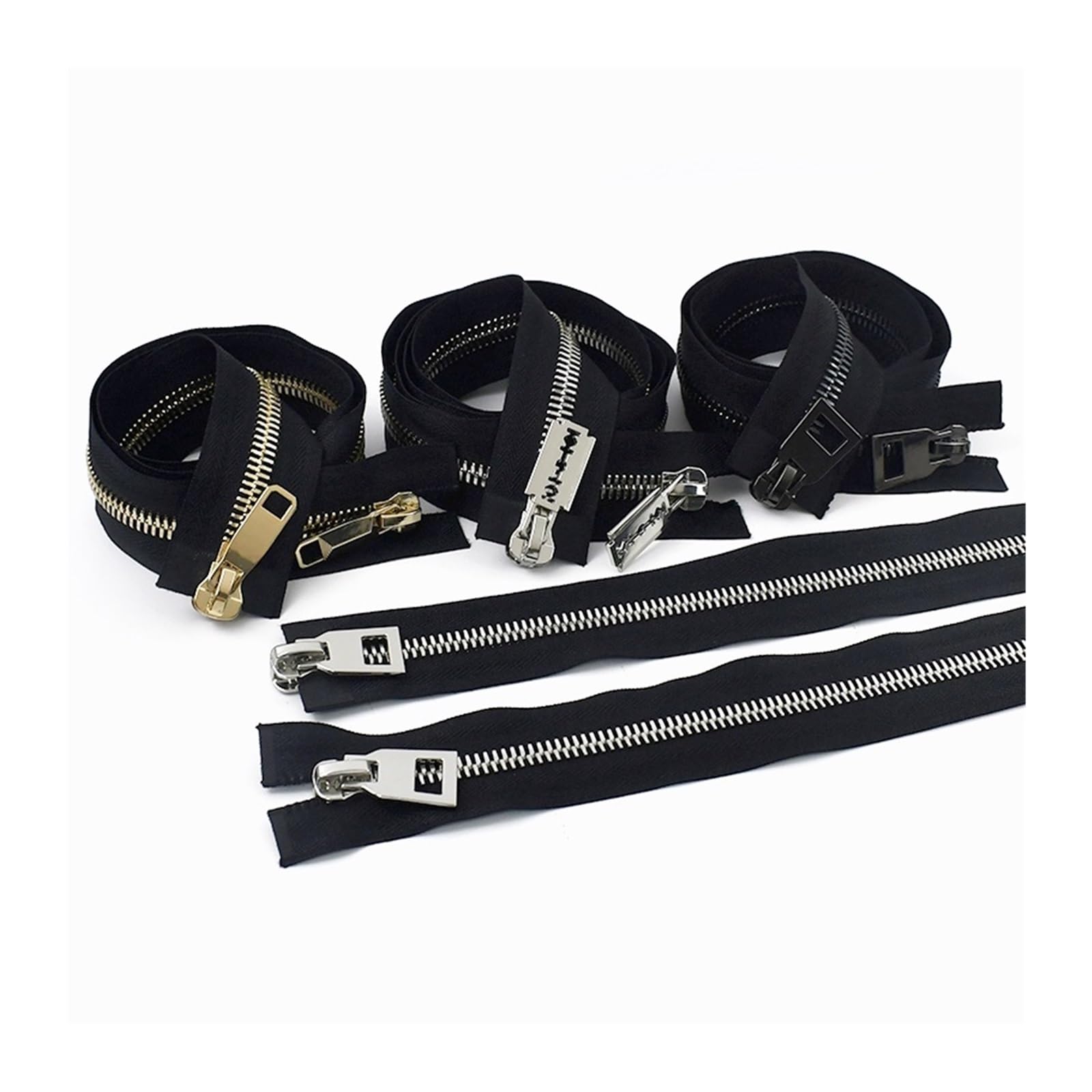 Cremallera De Dos VíAs 1 Cremallera Metálica Doble de 85/100/120 cm, 10#, bidireccional, grande, for chaquetas plumas y abrigos. Ideal for coser hacer manualidades(Black-120cm)