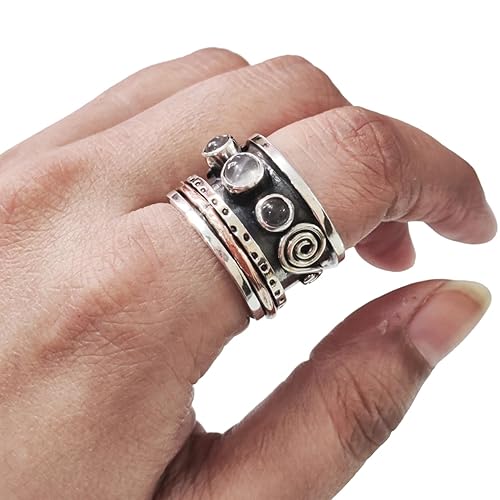 Rose Quartz Spinner Band, Meditation Ring, 925 Sterling Silver Ring, Spinning Ring, Two Tone Ring, Fidget Ring, Handmade Jewelry, Christmas