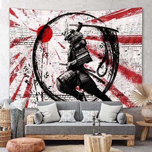 Samurai Japan Anime Tapestry Japanese Warrior Red Sun Yin Yang Wall Hanging Backdrop Traditional Japanese Japan Culture Wall Art Poster For Bedroom Living Room Home Decor 60X40 #TOP3