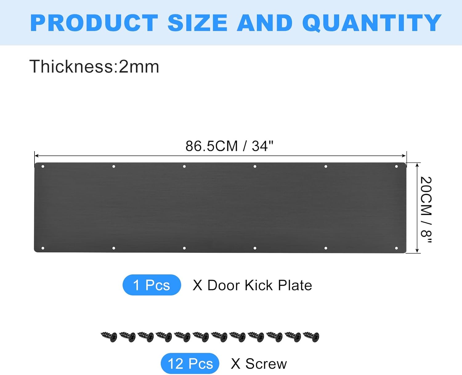uxcell Door Kick Plate, 8 x 34 Inches Aluminum Kick Plate Door Plate, 2 mm Thickness, for Exterior Front Door or Back Door, Black