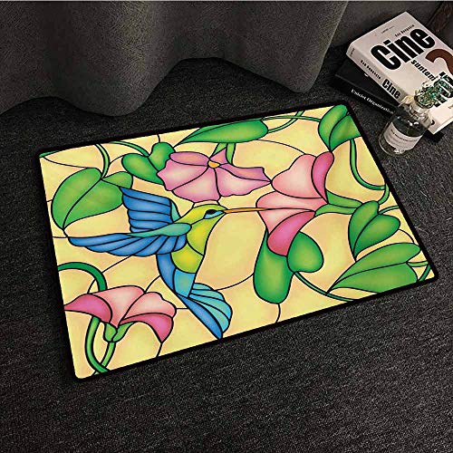 Zzmdear Colibrí Puerta Delantera Felpudo Grande Interior Vidriado Estilo Pájaro y Hibisco Tropical Flora y Fauna Illustración Adecuado para uso en interiores y exteriores Multicolor