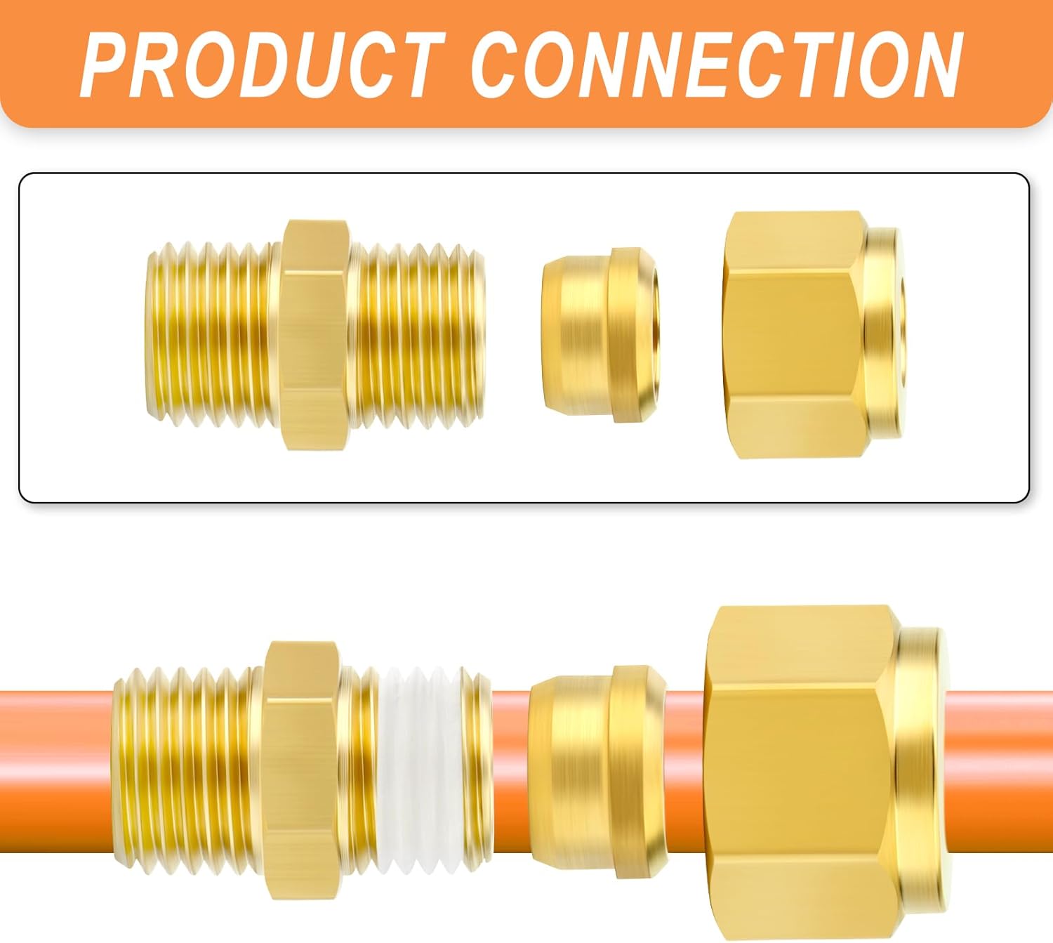 GASHER 10PCS Brass Compression Tube Pipe Fitting Connector, 6mm Tube OD Connector