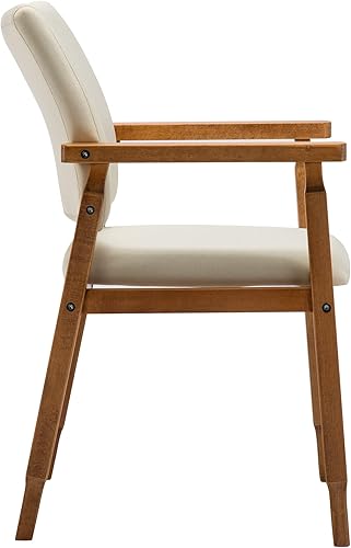 Miniatura 6 de thksbought Juego de 2 sillas de comedor modernas de nogal de mediados de siglo, brazo de madera, tela beige, cocina, cafetería, sala de estar,