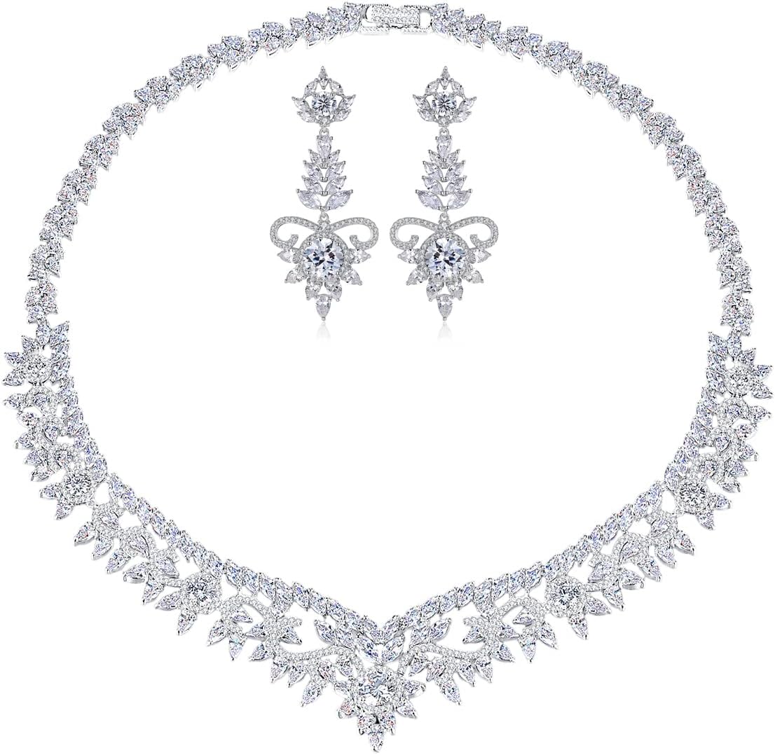 14K Gold Moissanite Women's Jewelry Set, Natural Crystal Necklace & Earrings, Luxurious Bridal/Wedding Fashion Accessory