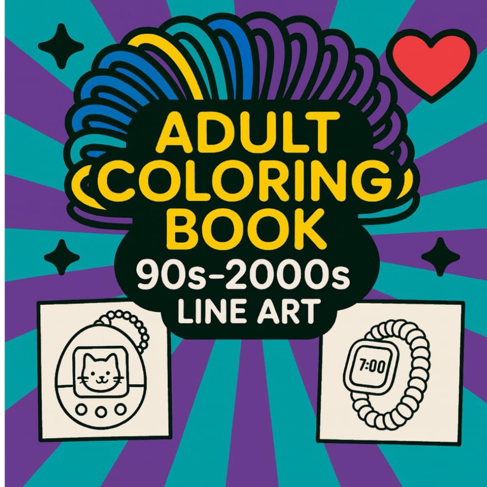 Adult Coloring Book — 90s–2000s Line Art: Nostalgic Y2K Vibes