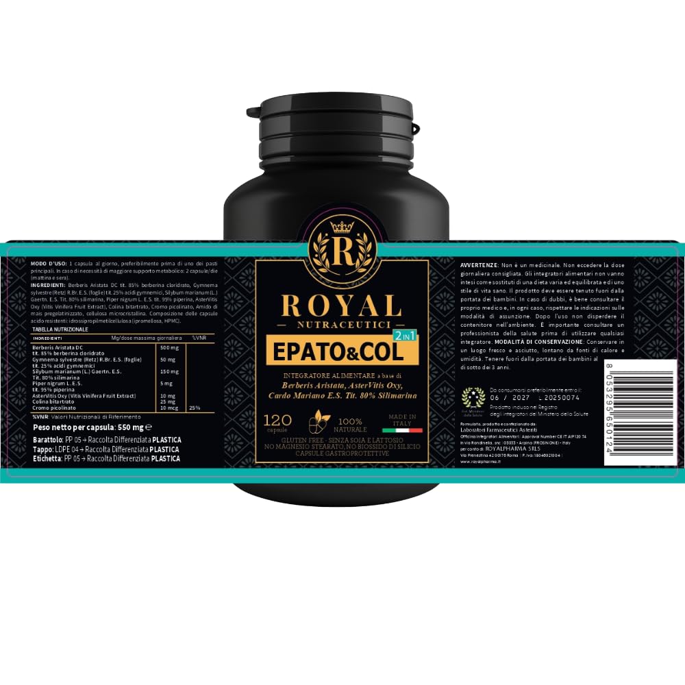 Berberina, Cardo Mariano e Silimarina – Integratore Detox Fegato e Depurativo Fegato Epatico – Supporto Naturale per Metabolismo e Benessere – 120 Capsule Vegan – ROYAL NUTRACEUTICI