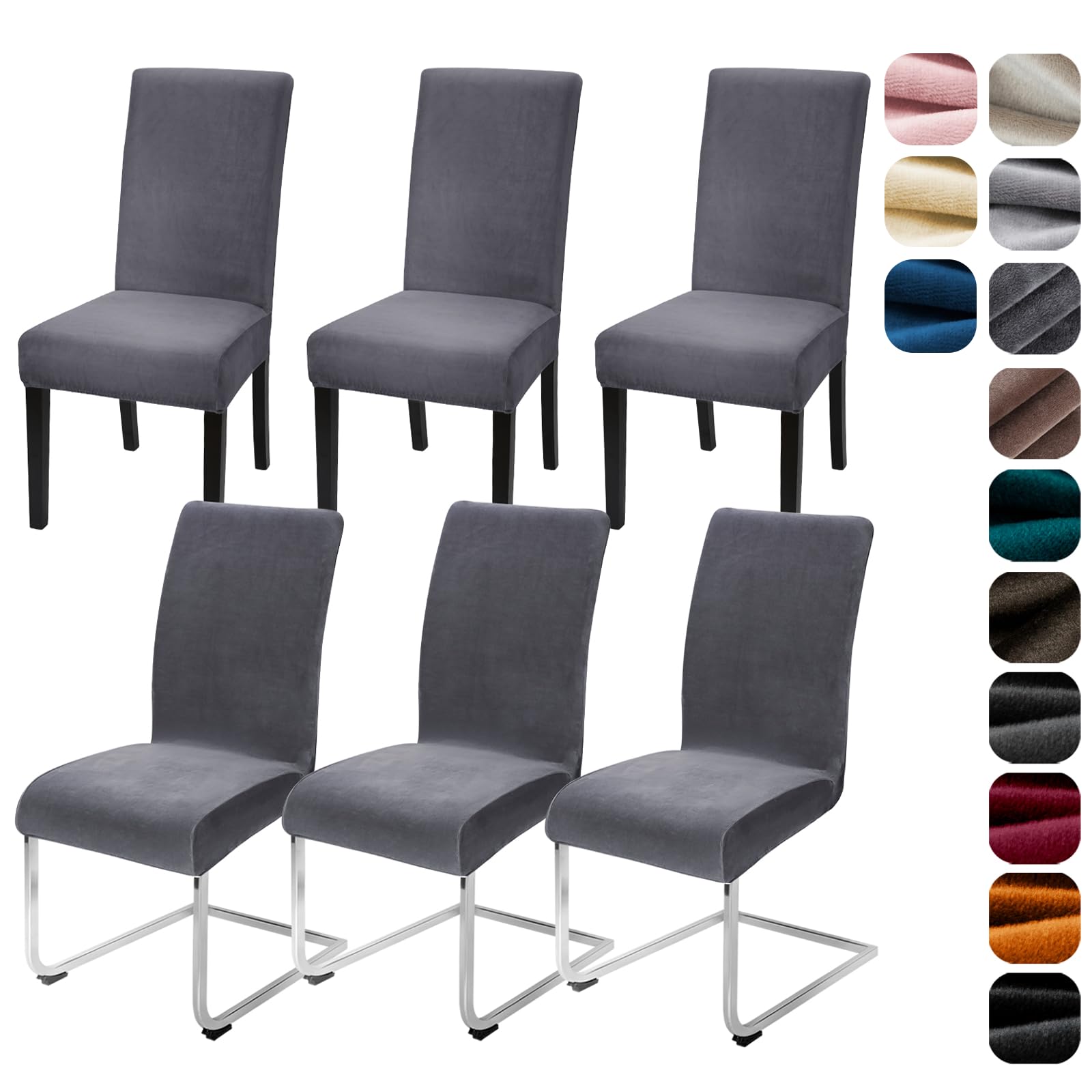 Alishomtll Fundas elásticas de terciopelo para sillas, juego de 6, fundas de terciopelo/veludo para sillas de balanceo, fundas lavables para sillas, protección para sillas para cocina, restaurante