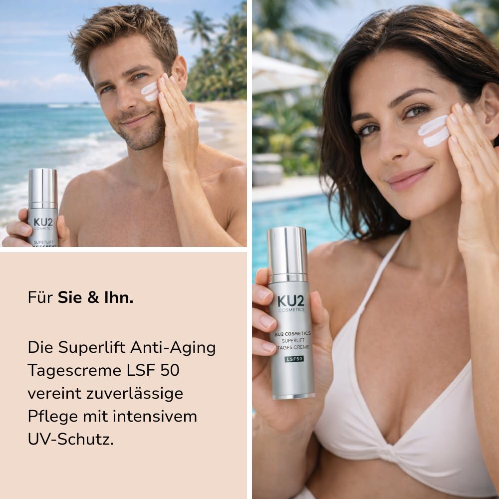KU2 Cosmetics Superlift Crema Giorno Anti Aging SPF 50, 50 ml | Multi acido ialuronico, vitamina E, crema idratante, protezione UV