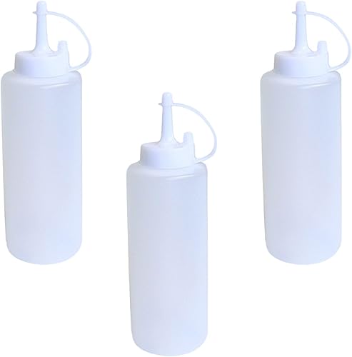 Chef Craft Juego de 3 tapas de plástico para apretar, botellas dispensadoras de salsa de barbacoa de ketchup (12 onzas), color plateado