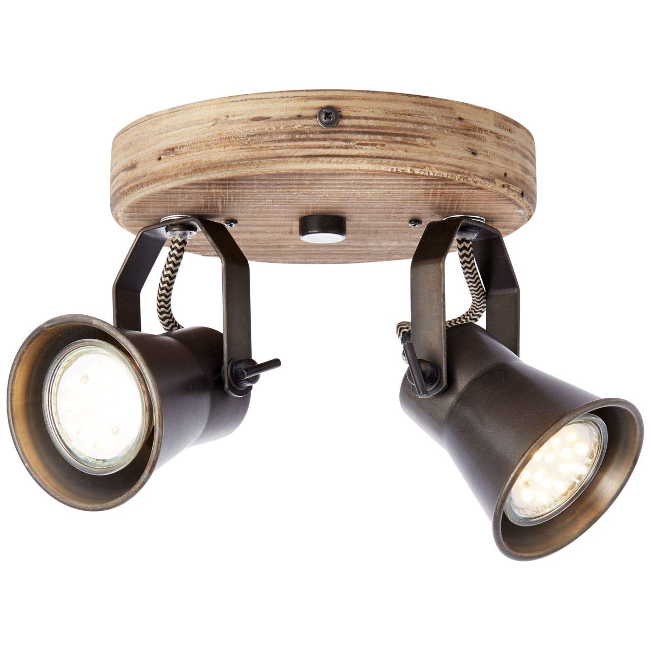Brilliant Lampe Seed Spotrondell 2flg schwarz stahl/holz hell | 2x PAR51, GU10, 5W, geeignet für Reflektorlampen (nicht enthalten) | Köpfe schwenkbar