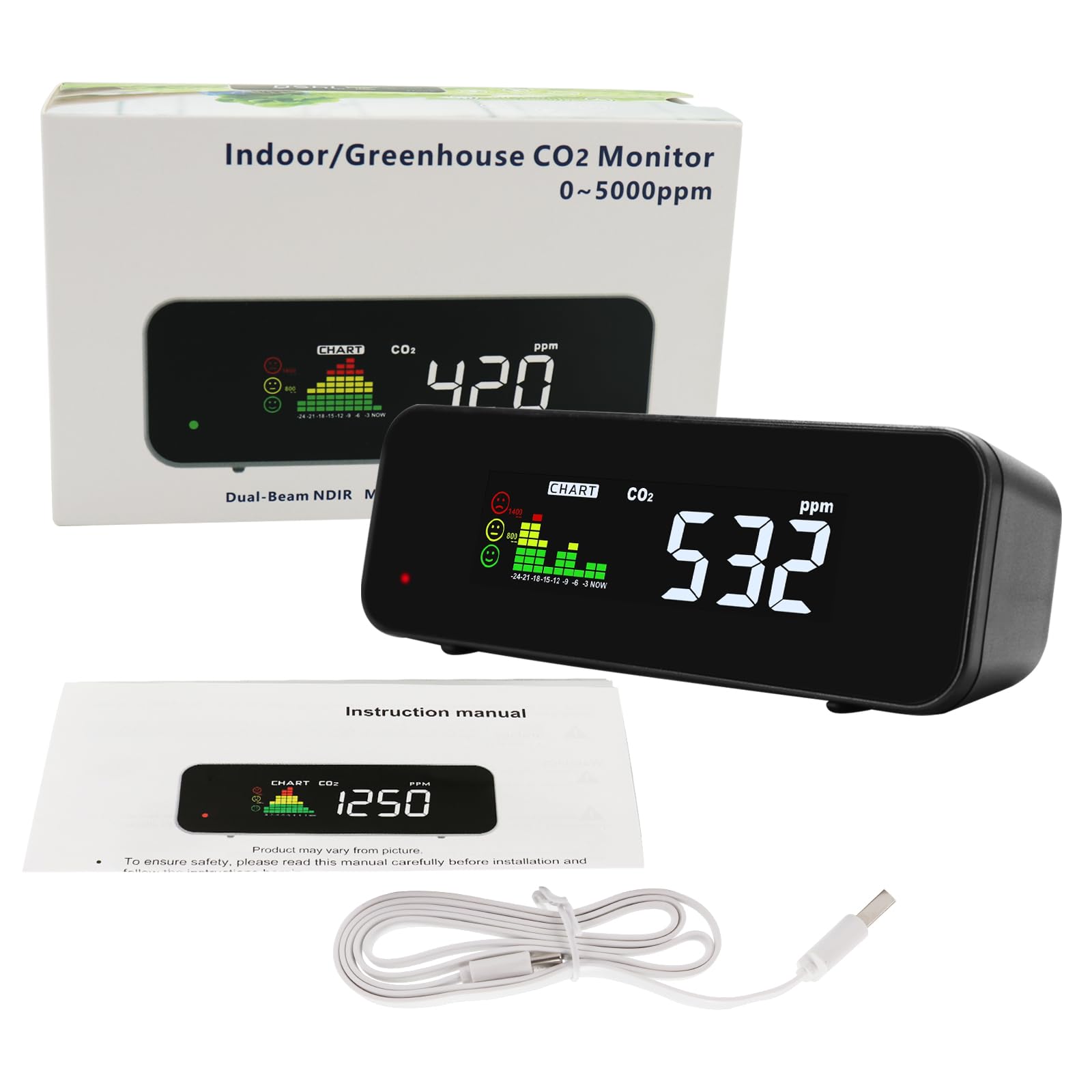 Moniteur de qualité de l'air NDIR CO2/température avancé à double faisceau avec écran LED 3 couleurs – Capteur précis pour une évaluation complète de la qualité de l'air