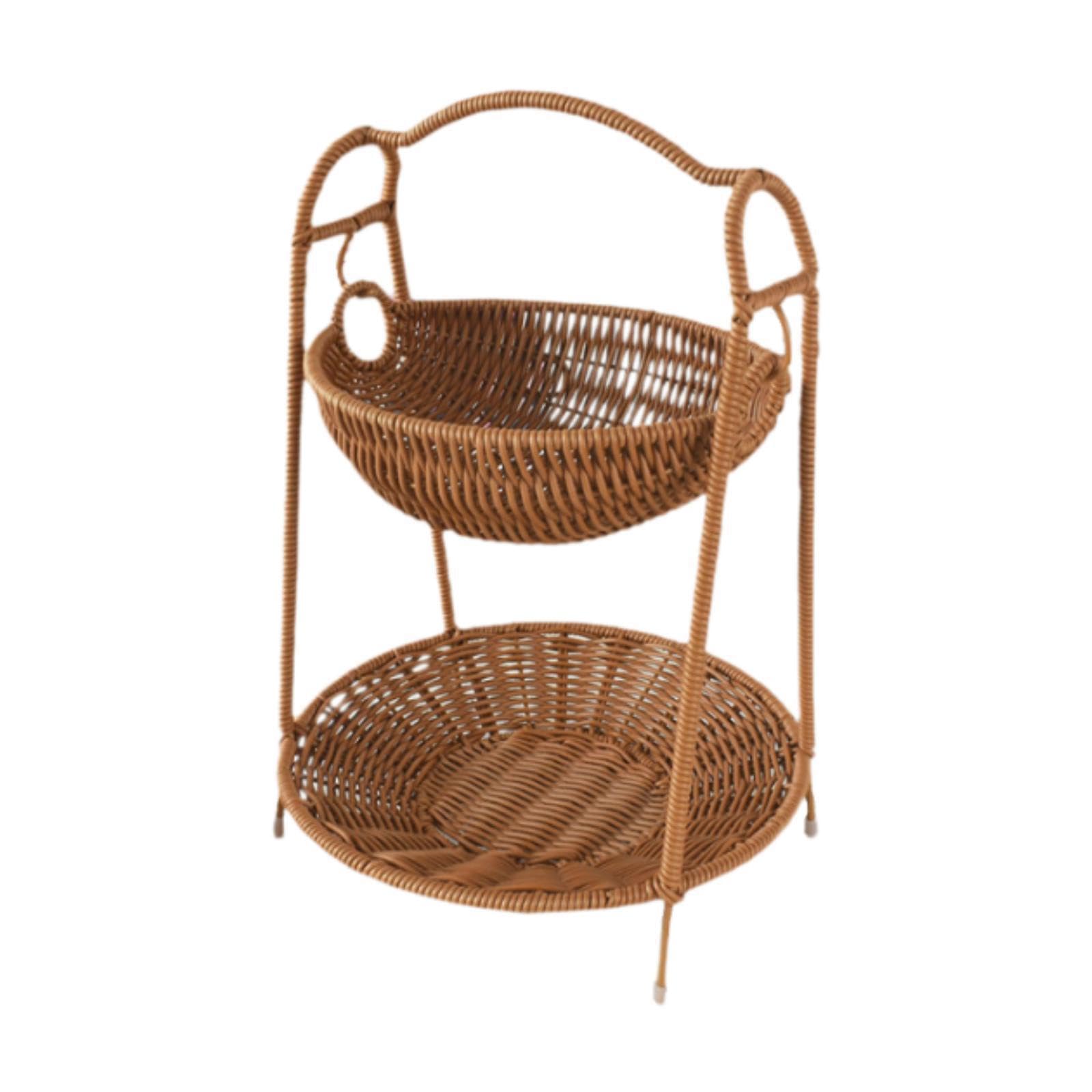 QLECXZI Fruit Baskets Stand Handwoven Storage Baskets Stylish Two Tiered Organizing Home Gatherings Vegetables Woven Snack Tray Buffet Stand Fruit