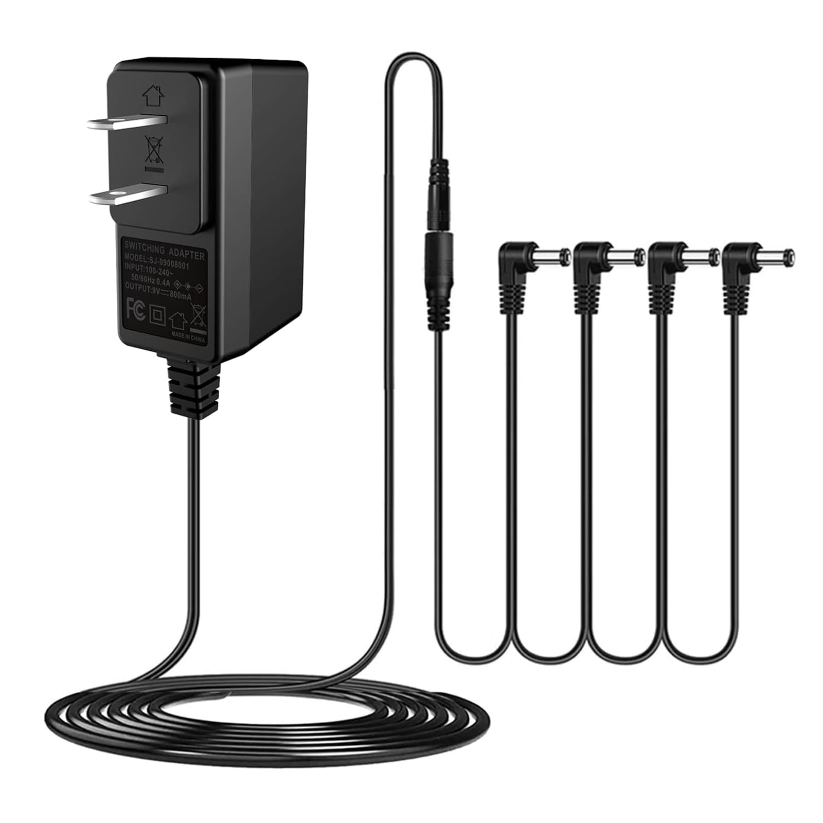 AITONE DC 9V Guitar Pedal Power Supply AC Adapter with 4 Way Daisy Chain Power Cord Cables for Pedal Keyboard Tip Negative 800mA-1A (A-P01)
