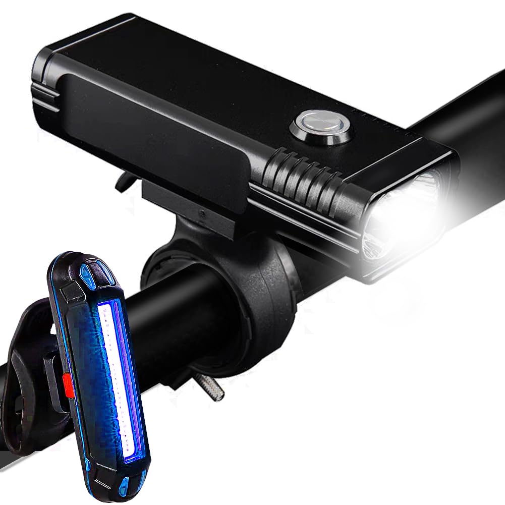 BYKVORL Bike Light Set USB Rechargeable Bike Light,2600mAh Bright Bicycle Light and Free Rear Lights,IPX5 Waterproof,3 Light Modes,aluminum alloy bicycle lights, Fits All Bicycles