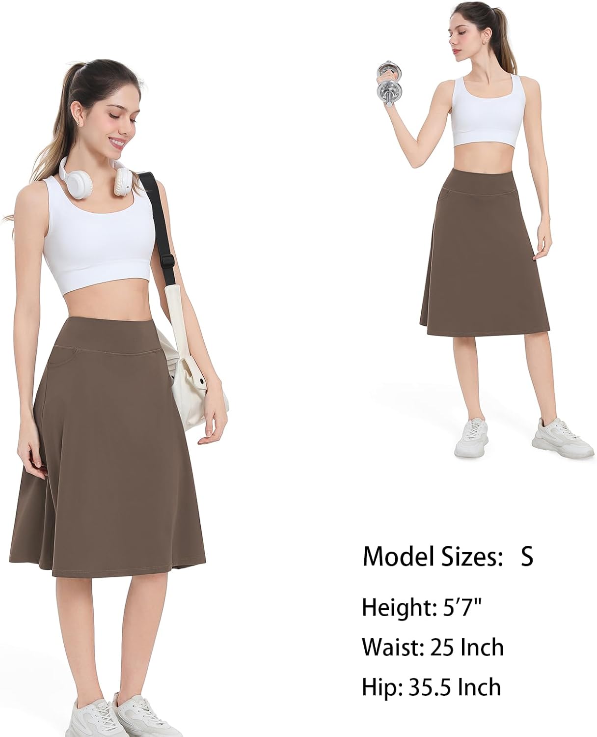 Women's Midi Knee Length Skirts with Arc-Shaped Pockets,26" Knee Long Skorts for Women Athletic Swim Skirts - Image 6