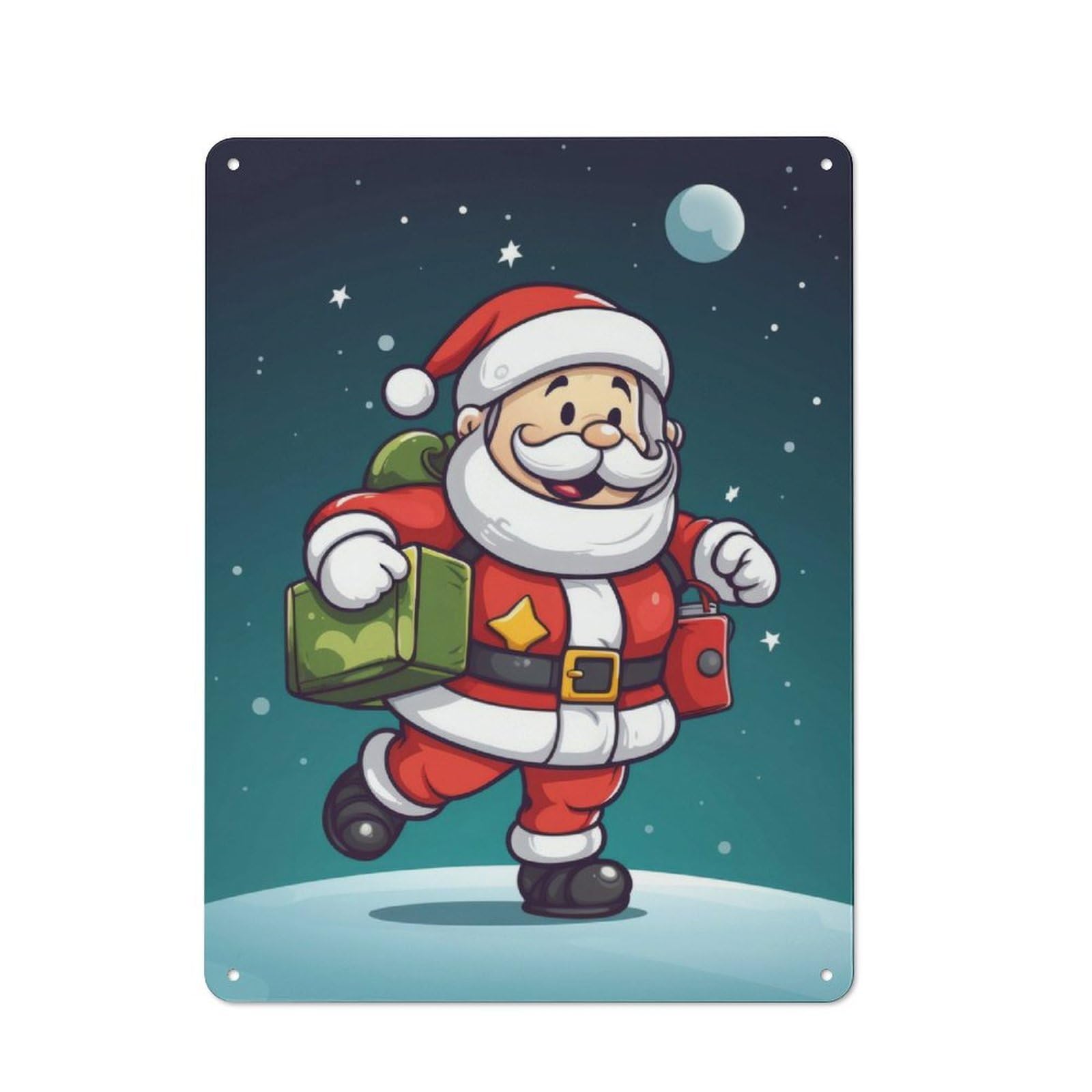 Junmoney Santa Claus Christmas Tin Wall Plaque 40X30cm With For Home Office Or Studio, Gift Idea At Christmas For Creative Workspace Decorators