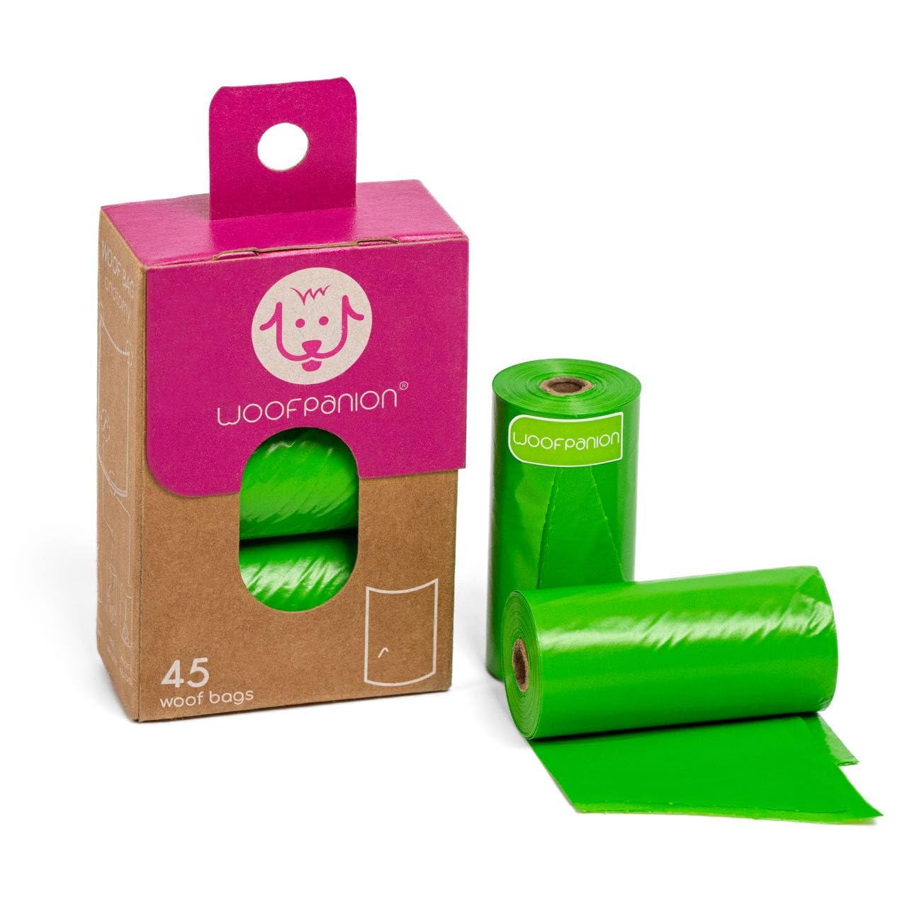 Woofpanion Improved Dog Poop Bags - Extra Strong Leak Proof Waste Bags Made From Recycled Plastic Unscented Refill Rolls For Easy Cleanup 3 Rolls | 45 Bags