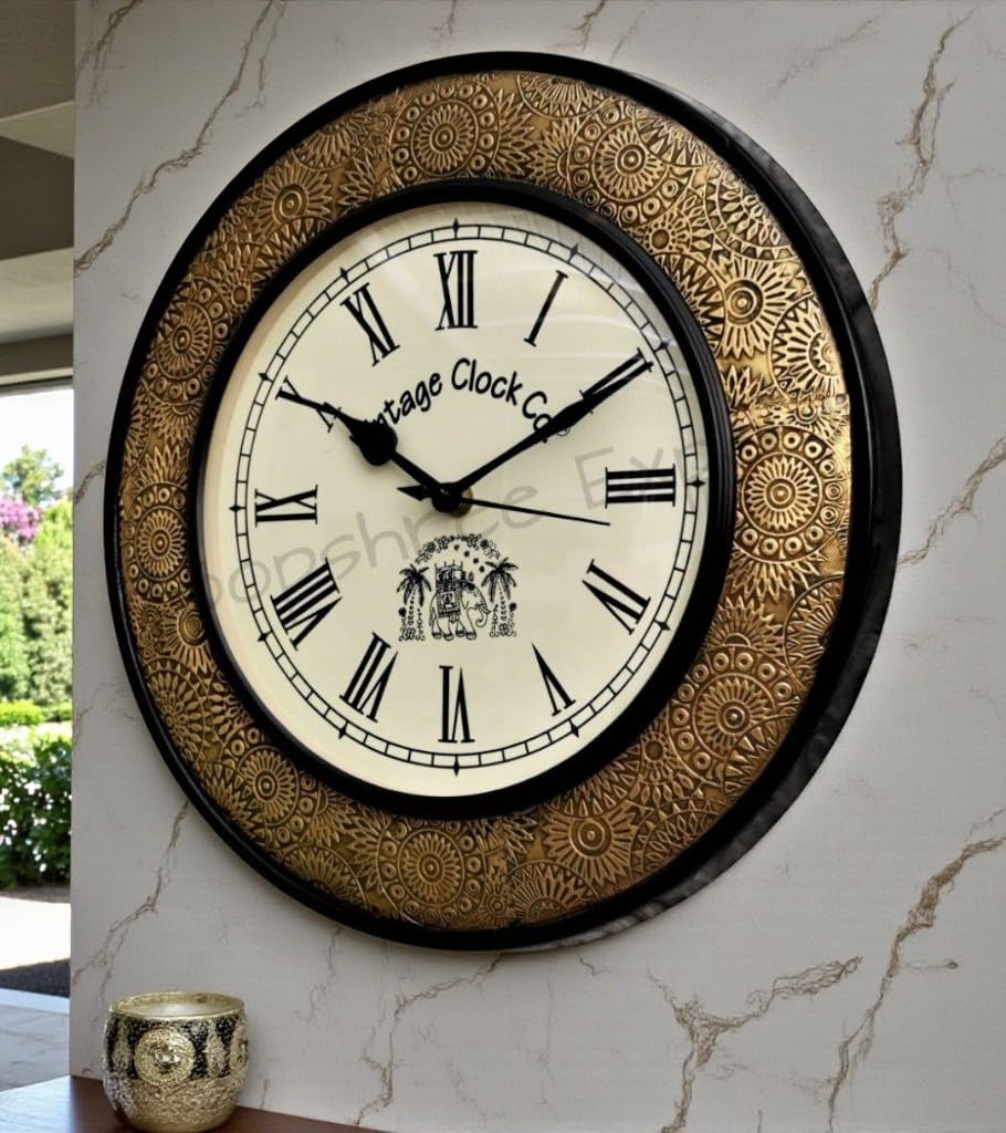 Vintage Brass Inlay Wall Clock - Handmade & Guaranteed -2