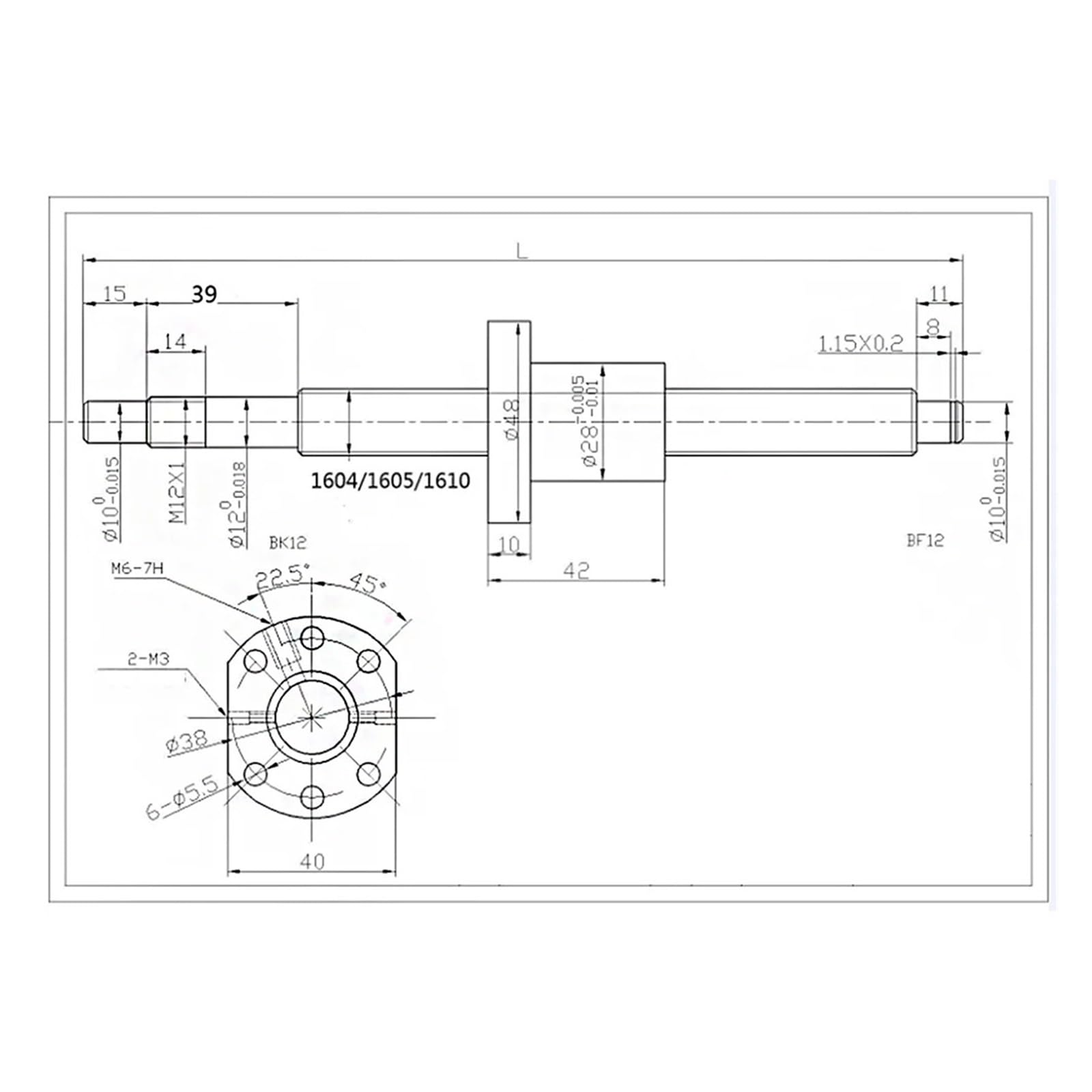 Metal Ball Screw nut SFU1605 250-950mm Rolled Ball Screw C7 with End Machined+1605 Ball Nut+Nut Housing+BK/BF12 End Support Set(700mm)