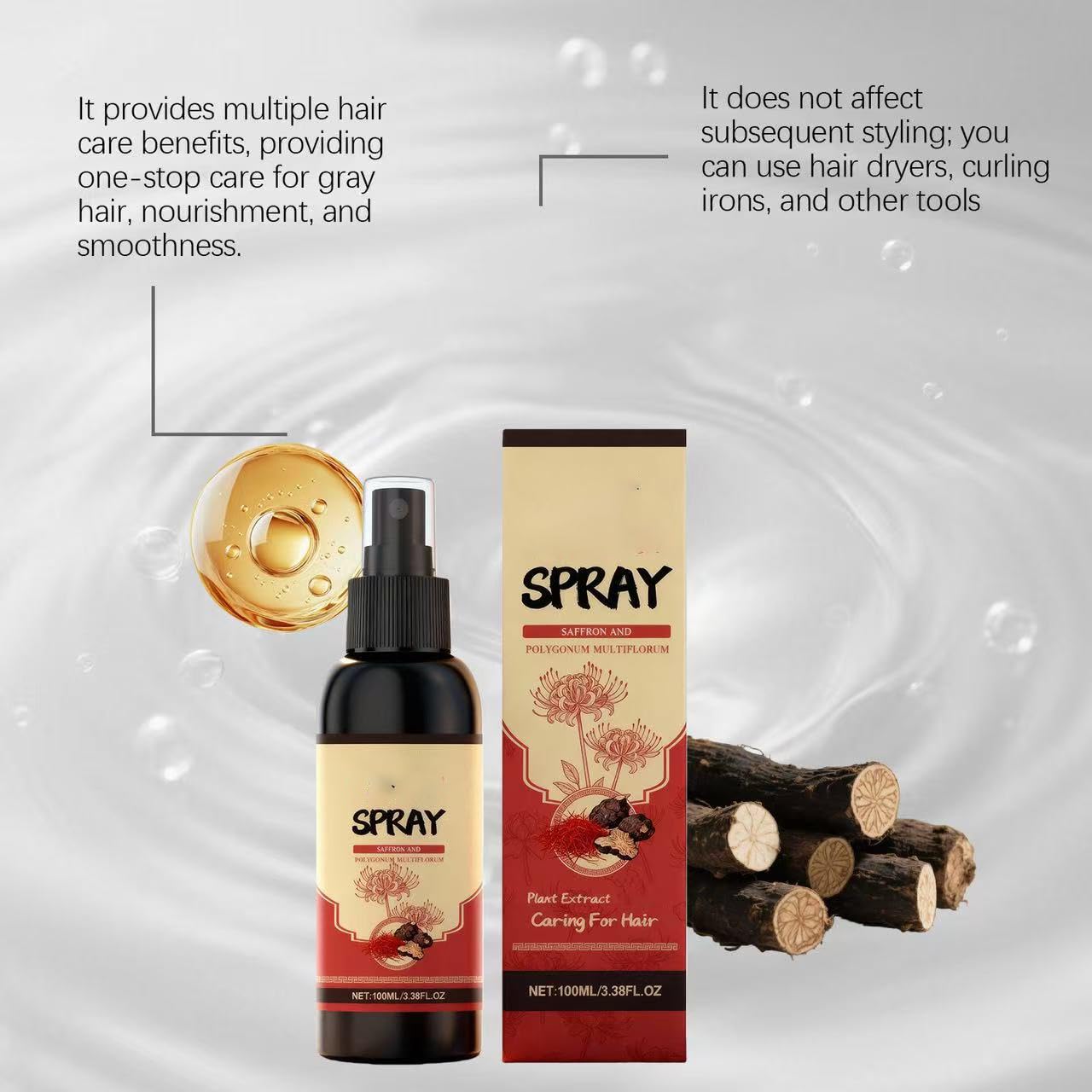 Szafranowy spray do rozjaśniania włosów, esencja ziołowa, spray do włosów, poprawia suchość i puszenie się, do wszystkich rodzajów włosów (4 szt.)