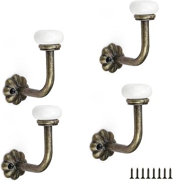 4-Piece Coat Hooks, Retro Style Ceramic Wall Hanger, Wall-Mounted Zinc Alloy Wall Hook, Ideal for Hanging Coats, Hats, and Keys