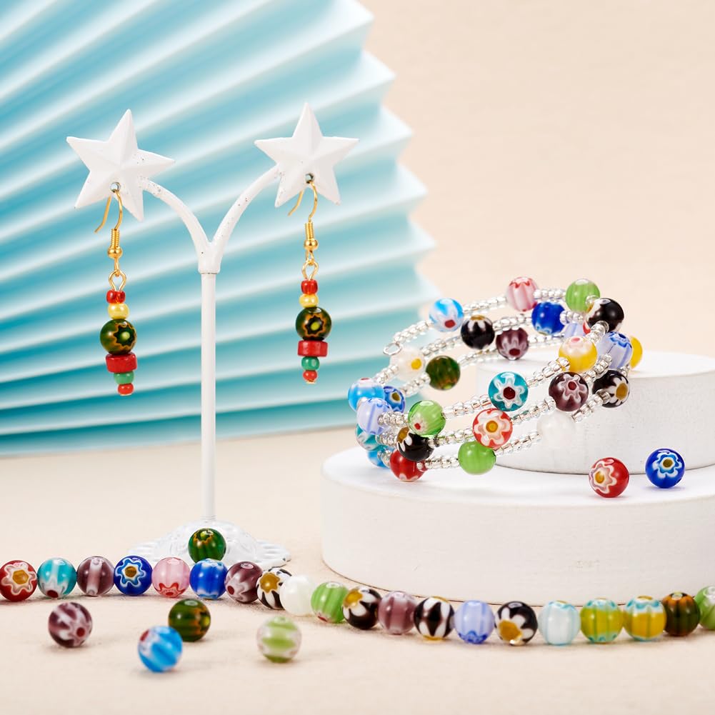 200-Pack 6mm Millefiori Glass Beads - Round Flower Pattern Beads For Jewelry Making