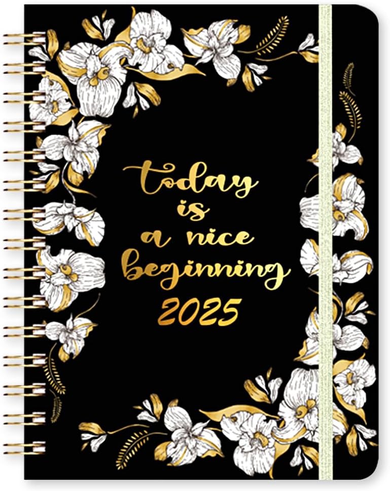 2025 Planner Notebook, Undated Weekly & Monthly Life Planner Calendar to Hit Your Goals & Live Happier, 12 Months Academic Management Organizer Daily Planner, Appointment Books (White Flower Style)