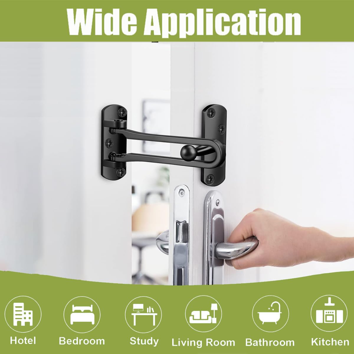 Porta Catena Serratura per Porta Anteriore, Serratura di Sicurezza Domestica, Acciaio Inox Swing Bar Porta Guard Serratura, Sicurezza Porta Scorrevole Bolt Catena Serratura (Nero)