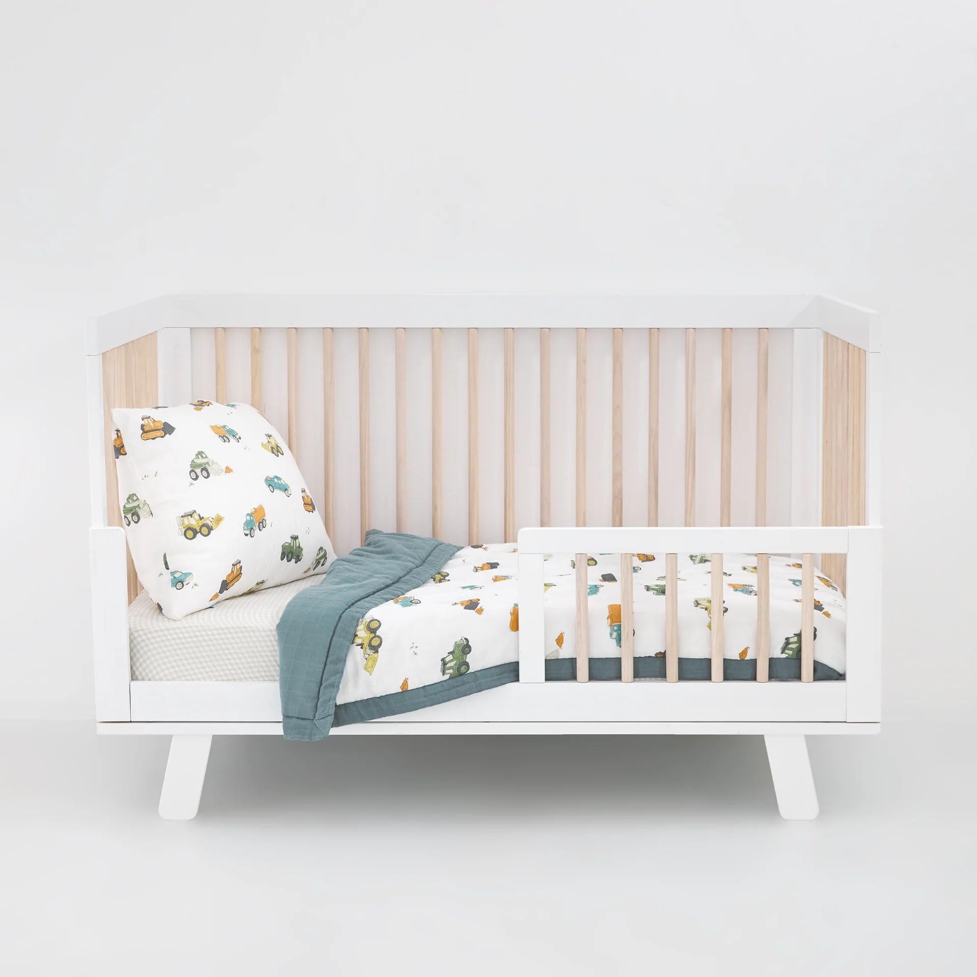 Little Unicorn Toddler Bedding 3-Piece Set | Includes Comforter, Crib Sheet &amp; Pillowcase | Soft &amp; Breathable Muslin Fabric | for Convertible Cribs &amp; Toddler Beds (Work Trucks)