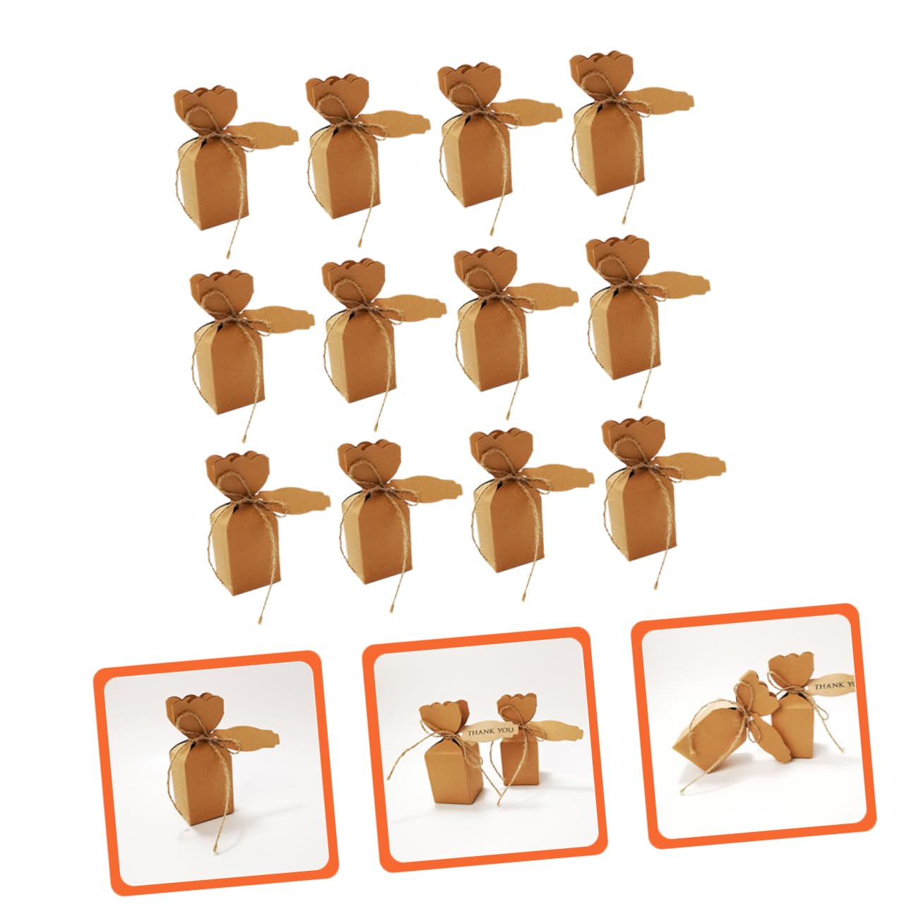 LOORGVEL 150 Sätze Kraftpapier Hochzeit Geschenkbox DIY Candy Favors Box mit Hanfseil Party Süßigkeiten Verpackung für Hochzeit Geburtstag Shower und Festlichkeiten