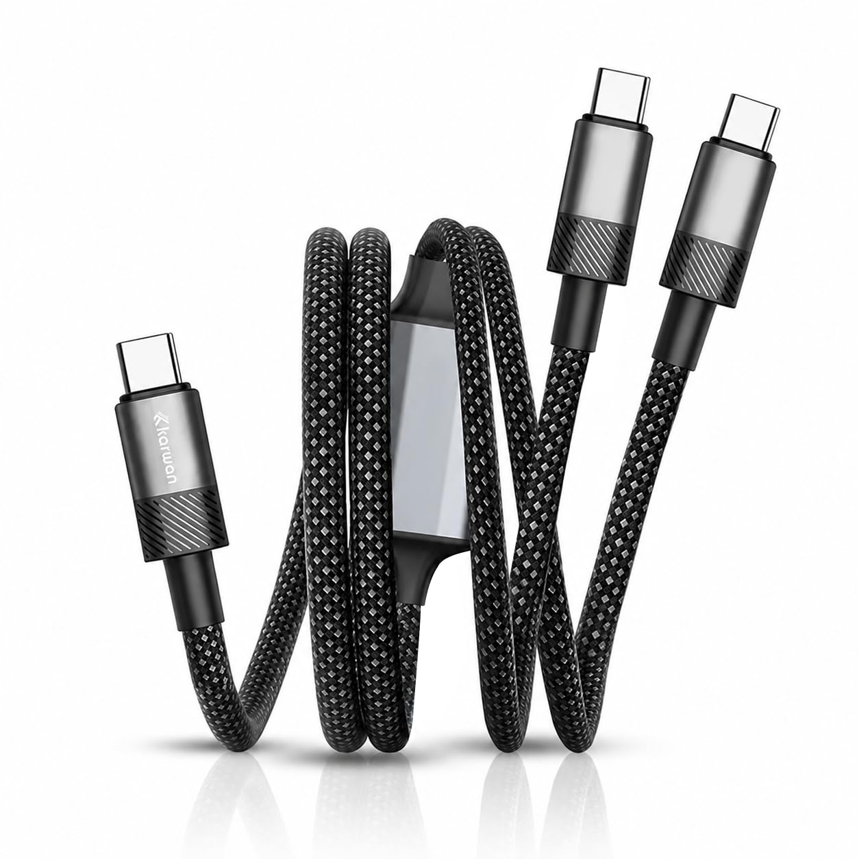 KARWAN®️ 100W 2in1 Dual Type-C Cable 1m Nylon-Braided Dual USB-C Connectors with Smart E-Marker Chip Fast Charging for MacBook Pro Laptops Smartphones PD PPS Devices 480Mbps Data Sync-image-24