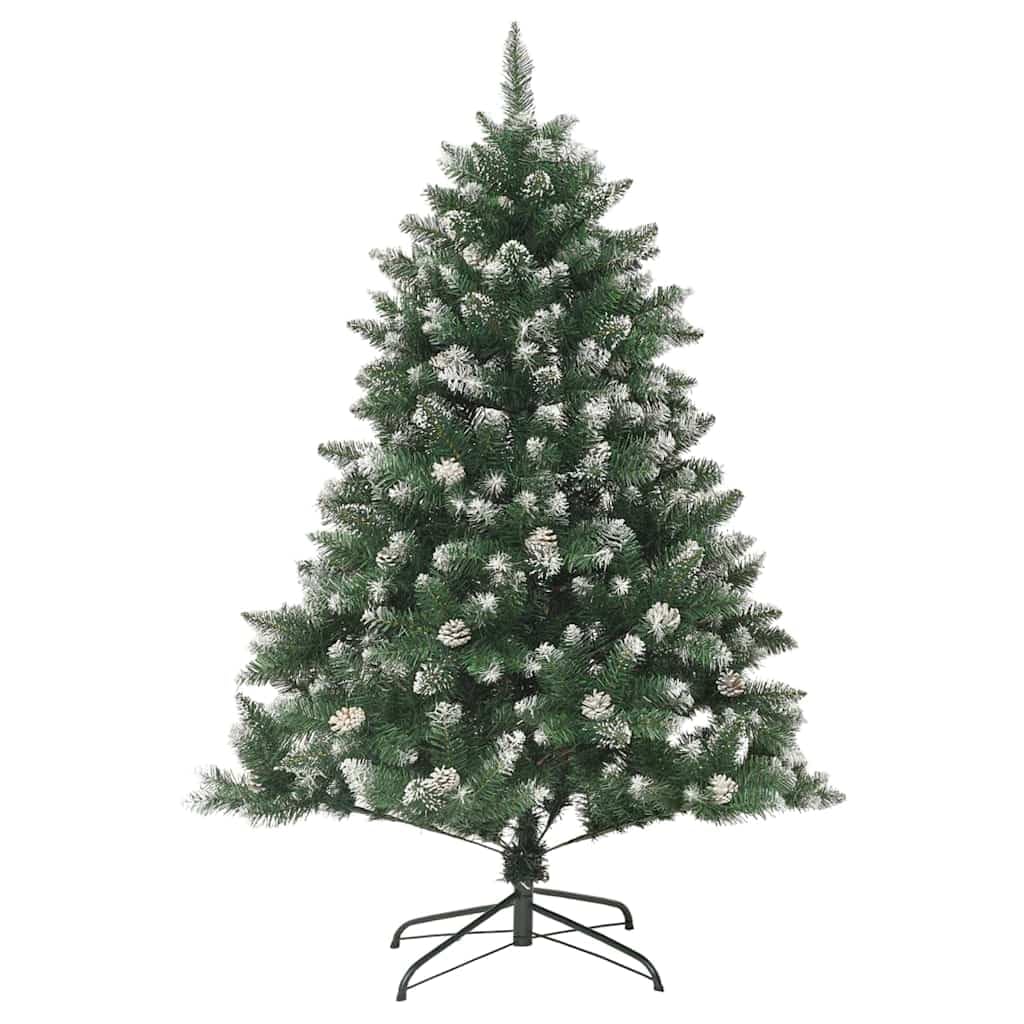 Sapin de Noël artificiel vert 120 cm avec 150 LED blanc chaud PVC et acier Support pliable pour intérieur et extérieur Décoration festive