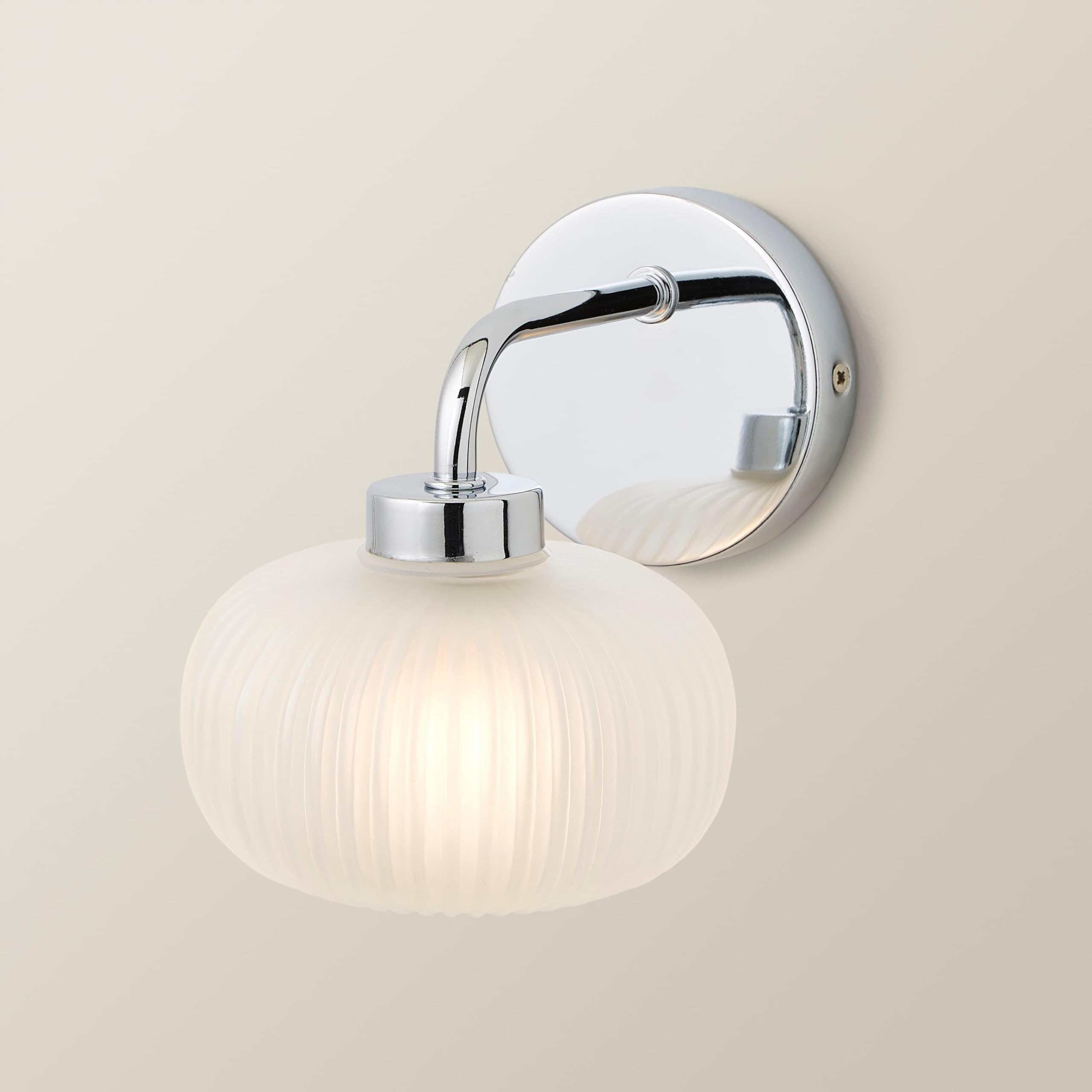 ValueLights | Chrome Wall Light Fitting with Frosted Ribbed Lampshades | Bath Wall Lights, Home Décor & Improvement Essential | IP44 Bathroom | Mains Wired