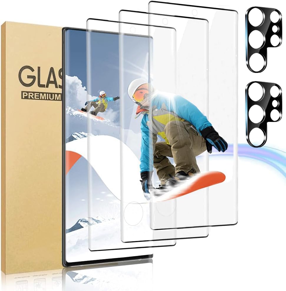 3 Pack Galaxy S22 Ultra Screen Protector, With 2Pack Camera Lens Protector Compatible fingerprint unlock 3D Full Coverage 9H Hardness Tempered Protector For Galaxy S22 Ultra 5G 6.8 Inch